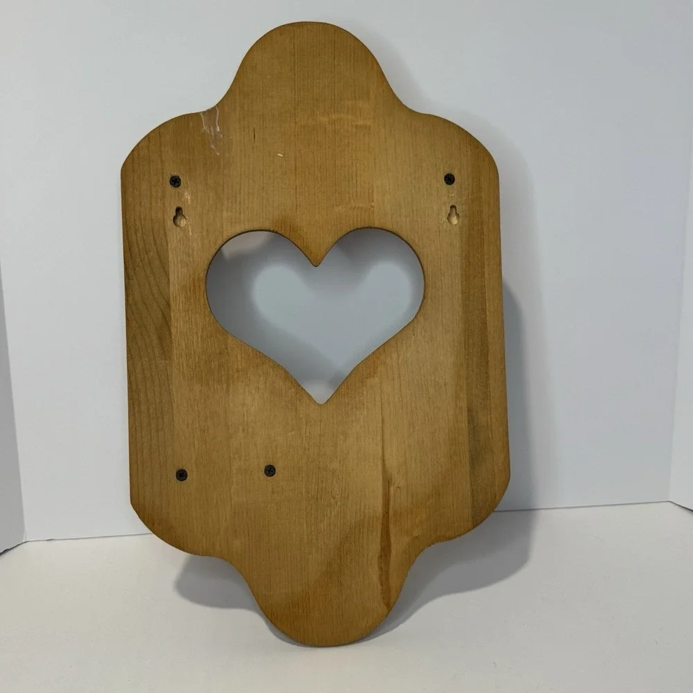 Vintage Wood Heart Cutout Hair Dryer Curling Iron Holder Wall Shelf Floral